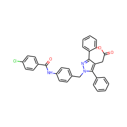 O=C(O)Cc1c(-c2ccccc2)nn(Cc2ccc(NC(=O)c3ccc(Cl)cc3)cc2)c1-c1ccccc1 ZINC000168902301