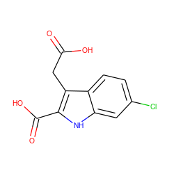 O=C(O)Cc1c(C(=O)O)[nH]c2cc(Cl)ccc12 ZINC000000004745