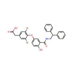 O=C(O)Cc1cc(Br)c(Oc2ccc(O)c(C(=O)NCC(c3ccccc3)c3ccccc3)c2)c(Br)c1 ZINC000028825850