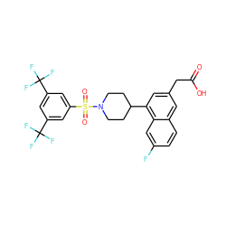 O=C(O)Cc1cc(C2CCN(S(=O)(=O)c3cc(C(F)(F)F)cc(C(F)(F)F)c3)CC2)c2cc(F)ccc2c1 ZINC000169701476