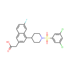 O=C(O)Cc1cc(C2CCN(S(=O)(=O)c3cc(Cl)cc(Cl)c3)CC2)c2cc(F)ccc2c1 ZINC000169701475