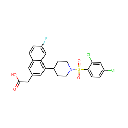 O=C(O)Cc1cc(C2CCN(S(=O)(=O)c3ccc(Cl)cc3Cl)CC2)c2cc(F)ccc2c1 ZINC000169701474