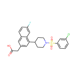 O=C(O)Cc1cc(C2CCN(S(=O)(=O)c3cccc(Cl)c3)CC2)c2cc(F)ccc2c1 ZINC000169701470