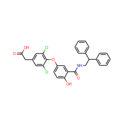 O=C(O)Cc1cc(Cl)c(Oc2ccc(O)c(C(=O)NCC(c3ccccc3)c3ccccc3)c2)c(Cl)c1 ZINC000095559539