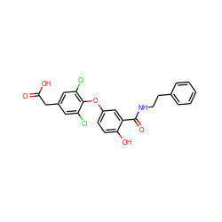 O=C(O)Cc1cc(Cl)c(Oc2ccc(O)c(C(=O)NCCc3ccccc3)c2)c(Cl)c1 ZINC000014969350