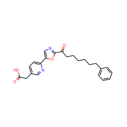 O=C(O)Cc1ccc(-c2cnc(C(=O)CCCCCCc3ccccc3)o2)nc1 ZINC000103239623