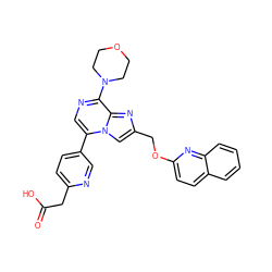 O=C(O)Cc1ccc(-c2cnc(N3CCOCC3)c3nc(COc4ccc5ccccc5n4)cn23)cn1 ZINC000222033374