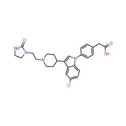 O=C(O)Cc1ccc(-n2cc(C3CCN(CCN4CCNC4=O)CC3)c3cc(Cl)ccc32)cc1 ZINC000013489955