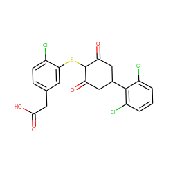 O=C(O)Cc1ccc(Cl)c(SC2C(=O)CC(c3c(Cl)cccc3Cl)CC2=O)c1 ZINC000473121240