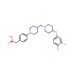 O=C(O)Cc1ccc(N2CCC(CN3CCC(Oc4ccc(Cl)c(Cl)c4)CC3)CC2)cc1 ZINC000095580075