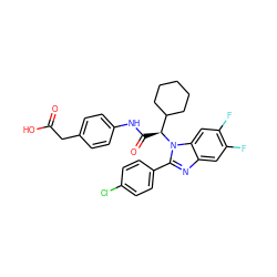 O=C(O)Cc1ccc(NC(=O)[C@@H](C2CCCCC2)n2c(-c3ccc(Cl)cc3)nc3cc(F)c(F)cc32)cc1 ZINC000066080252