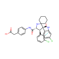 O=C(O)Cc1ccc(NC(=O)[C@@H]2NC3(CCCCC3)[C@@]3(C(=O)Nc4cc(Cl)ccc43)[C@H]2c2cccc(Cl)c2F)cc1 ZINC000207511019