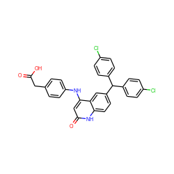 O=C(O)Cc1ccc(Nc2cc(=O)[nH]c3ccc(C(c4ccc(Cl)cc4)c4ccc(Cl)cc4)cc23)cc1 ZINC001772624740