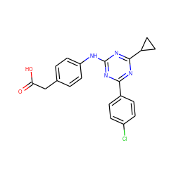 O=C(O)Cc1ccc(Nc2nc(-c3ccc(Cl)cc3)nc(C3CC3)n2)cc1 ZINC000143458581