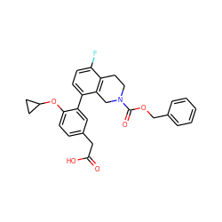 O=C(O)Cc1ccc(OC2CC2)c(-c2ccc(F)c3c2CN(C(=O)OCc2ccccc2)CC3)c1 ZINC000144096712