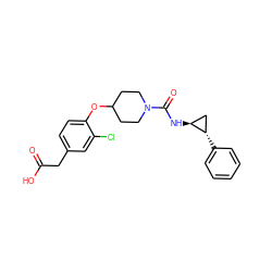 O=C(O)Cc1ccc(OC2CCN(C(=O)N[C@H]3C[C@@H]3c3ccccc3)CC2)c(Cl)c1 ZINC000103269892