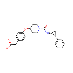 O=C(O)Cc1ccc(OC2CCN(C(=O)N[C@H]3C[C@@H]3c3ccccc3)CC2)cc1 ZINC000103269886