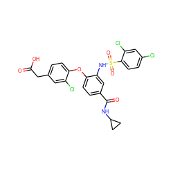 O=C(O)Cc1ccc(Oc2ccc(C(=O)NC3CC3)cc2NS(=O)(=O)c2ccc(Cl)cc2Cl)c(Cl)c1 ZINC000073291946