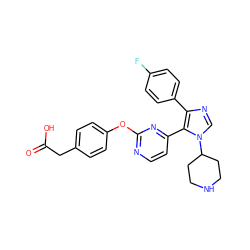 O=C(O)Cc1ccc(Oc2nccc(-c3c(-c4ccc(F)cc4)ncn3C3CCNCC3)n2)cc1 ZINC000036127085