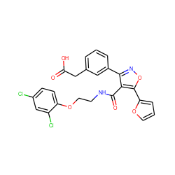 O=C(O)Cc1cccc(-c2noc(-c3ccco3)c2C(=O)NCCOc2ccc(Cl)cc2Cl)c1 ZINC000037866941