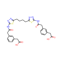 O=C(O)Cc1cccc(CC(=O)Nc2nnc(CCCCc3nnc(NC(=O)Cc4cccc(CC(=O)O)c4)s3)s2)c1 ZINC000169698196