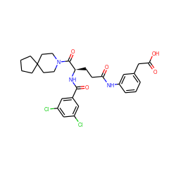 O=C(O)Cc1cccc(NC(=O)CC[C@@H](NC(=O)c2cc(Cl)cc(Cl)c2)C(=O)N2CCC3(CCCC3)CC2)c1 ZINC000029213369