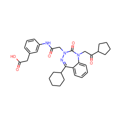 O=C(O)Cc1cccc(NC(=O)CN2N=C(C3CCCCC3)c3ccccc3N(CC(=O)C3CCCC3)C2=O)c1 ZINC000003915902