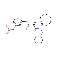 O=C(O)Cc1cccc(NC(=O)c2cc3c(n(CC4CCCCC4)c2=O)CCCCCC3)c1 ZINC000084604275