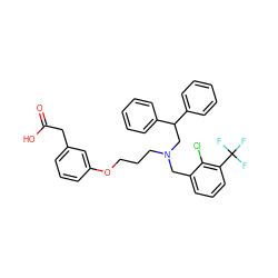 O=C(O)Cc1cccc(OCCCN(Cc2cccc(C(F)(F)F)c2Cl)CC(c2ccccc2)c2ccccc2)c1 ZINC000003966253