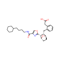 O=C(O)Cc1ccccc1C[C@@H]1[C@H]2CC[C@@H](O2)[C@@H]1c1nc(C(=O)NCCCCC2CCCCC2)co1 ZINC000169304915