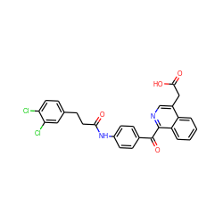 O=C(O)Cc1cnc(C(=O)c2ccc(NC(=O)CCc3ccc(Cl)c(Cl)c3)cc2)c2ccccc12 ZINC000084616935