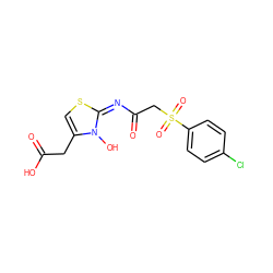 O=C(O)Cc1cs/c(=N/C(=O)CS(=O)(=O)c2ccc(Cl)cc2)n1O ZINC000040413428