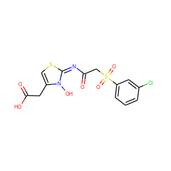 O=C(O)Cc1cs/c(=N/C(=O)CS(=O)(=O)c2cccc(Cl)c2)n1O ZINC000040934262