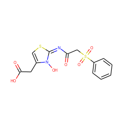 O=C(O)Cc1cs/c(=N/C(=O)CS(=O)(=O)c2ccccc2)n1O ZINC000040412944