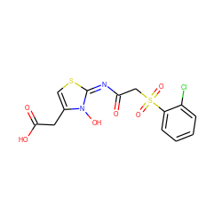 O=C(O)Cc1cs/c(=N/C(=O)CS(=O)(=O)c2ccccc2Cl)n1O ZINC000040421014