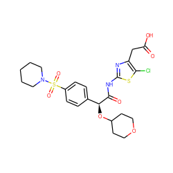 O=C(O)Cc1nc(NC(=O)[C@@H](OC2CCOCC2)c2ccc(S(=O)(=O)N3CCCCC3)cc2)sc1Cl ZINC000220892711