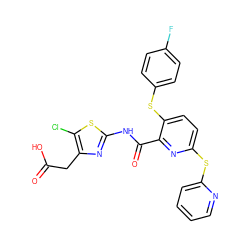 O=C(O)Cc1nc(NC(=O)c2nc(Sc3ccccn3)ccc2Sc2ccc(F)cc2)sc1Cl ZINC000217024976