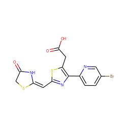 O=C(O)Cc1sc(/C=C2\NC(=O)CS2)nc1-c1ccc(Br)cn1 ZINC000095603946