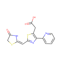 O=C(O)Cc1sc(/C=C2\NC(=O)CS2)nc1-c1ccccn1 ZINC000095604515