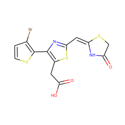 O=C(O)Cc1sc(/C=C2\NC(=O)CS2)nc1-c1sccc1Br ZINC000095605496