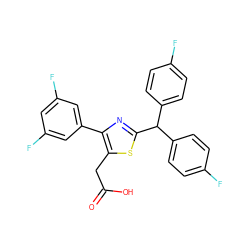 O=C(O)Cc1sc(C(c2ccc(F)cc2)c2ccc(F)cc2)nc1-c1cc(F)cc(F)c1 ZINC000045357817