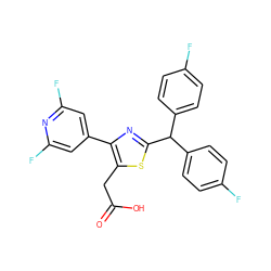 O=C(O)Cc1sc(C(c2ccc(F)cc2)c2ccc(F)cc2)nc1-c1cc(F)nc(F)c1 ZINC000045336851