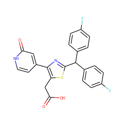 O=C(O)Cc1sc(C(c2ccc(F)cc2)c2ccc(F)cc2)nc1-c1cc[nH]c(=O)c1 ZINC000045391832