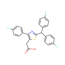 O=C(O)Cc1sc(C(c2ccc(F)cc2)c2ccc(F)cc2)nc1-c1ccc(F)cc1 ZINC000035827604