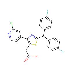 O=C(O)Cc1sc(C(c2ccc(F)cc2)c2ccc(F)cc2)nc1-c1ccnc(Cl)c1 ZINC000045337108