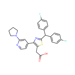 O=C(O)Cc1sc(C(c2ccc(F)cc2)c2ccc(F)cc2)nc1-c1ccnc(N2CCCC2)c1 ZINC000045368717