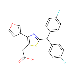 O=C(O)Cc1sc(C(c2ccc(F)cc2)c2ccc(F)cc2)nc1-c1ccoc1 ZINC000045338488