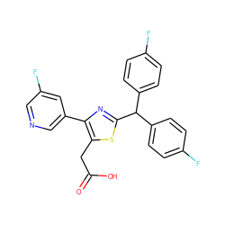 O=C(O)Cc1sc(C(c2ccc(F)cc2)c2ccc(F)cc2)nc1-c1cncc(F)c1 ZINC000045347181