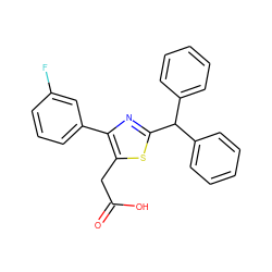 O=C(O)Cc1sc(C(c2ccccc2)c2ccccc2)nc1-c1cccc(F)c1 ZINC000035932673