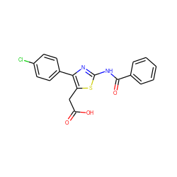 O=C(O)Cc1sc(NC(=O)c2ccccc2)nc1-c1ccc(Cl)cc1 ZINC000031976220